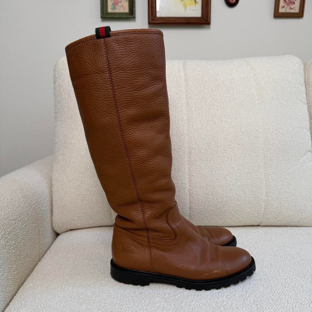 Authentic Gucci Fur Lined Tan Knee High Leather Boots Size 37 / 7 US Shelly